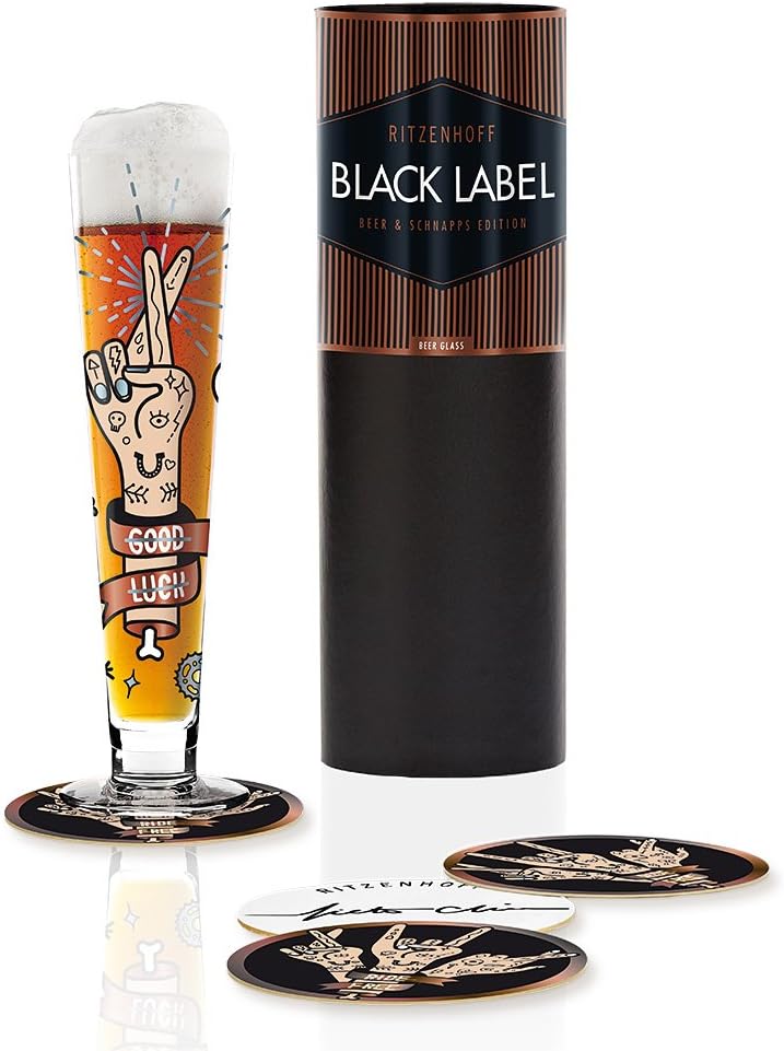 Ritzenhoff Black Label beer glass by P. Chiera 2017 - Crystal Craft Beer Glass - 300ml - with Five Coasters