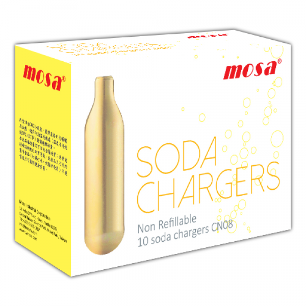 Mosa 8g Soda Chargers - CO2 canisters - UNTHREADED - for Siphons or GrowlerWerks uKeg 64