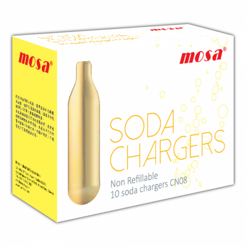 Mosa 8g Soda Chargers - CO2 canisters - UNTHREADED - for Siphons or GrowlerWerks uKeg 64