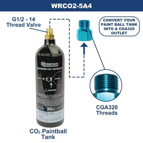 WRCO2-5A4 Refill Adapter Converts Paintball Tank to CGA320 Male